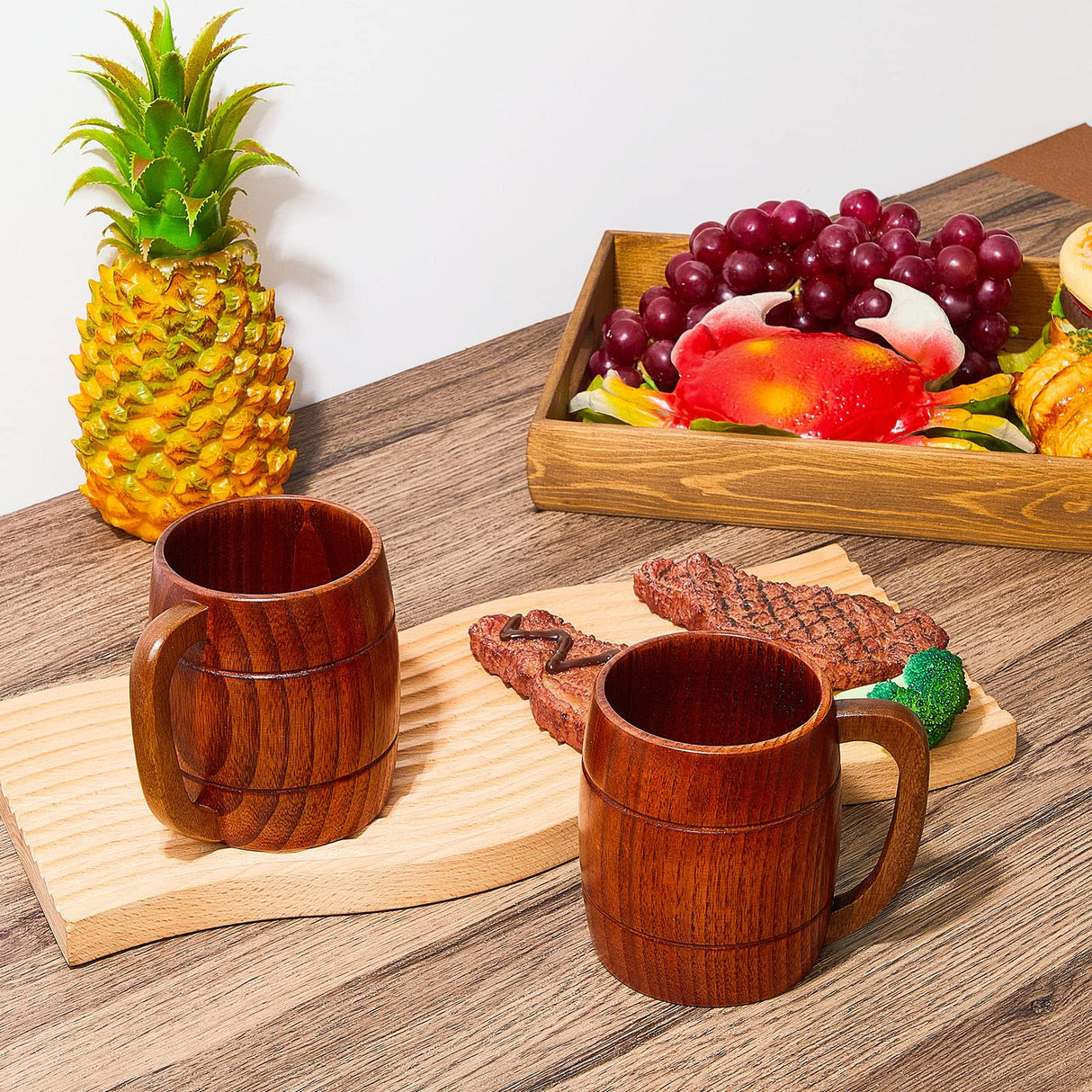 2 Pieces 17 oz Wooden Beer Mugs Wood Drinking Cup Wood Beer Stein Tankard Mug Tea Cup Barrel Mug Craft Tankard Wooden Drinkware with Handle for Tea Water Milk Men Women Coffee Travel Outdoor Suclain
