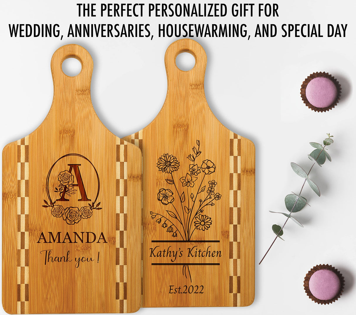 Personalized Wooden Cutting Board with Handle, Customized Charcuterie Cheese Board with Engraved Monogram - Wedding Anniversary Housewarming Custom WoodArtSupply
