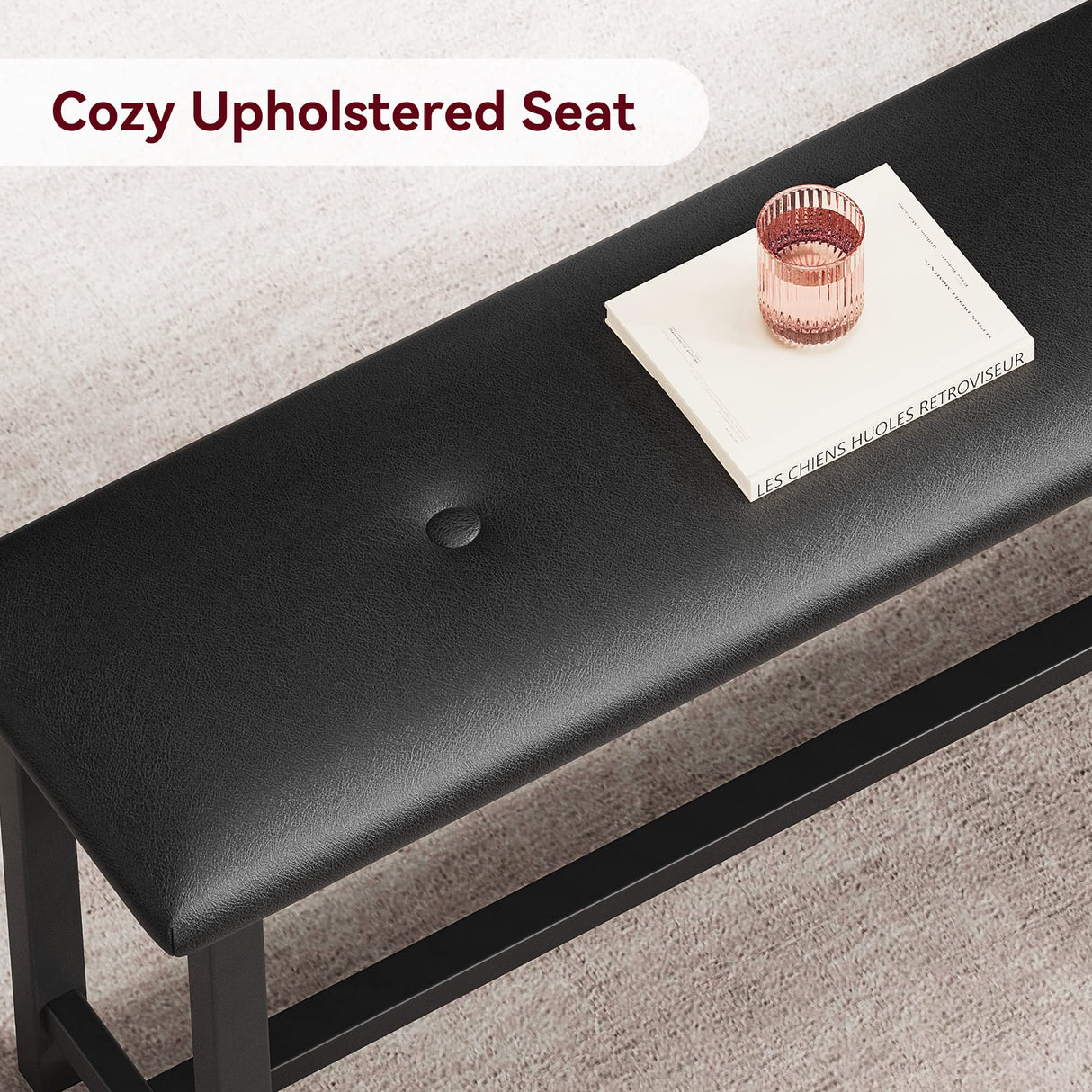 GAOMON Dining Table Set for 4, Kitchen Table with Benches, Rectangular Dining Room Table Set with 2 Upholstered Benches, 3 Piece Kitchen Table Set for Small Space, Apartment, Studio, Retro Grey GAOMON