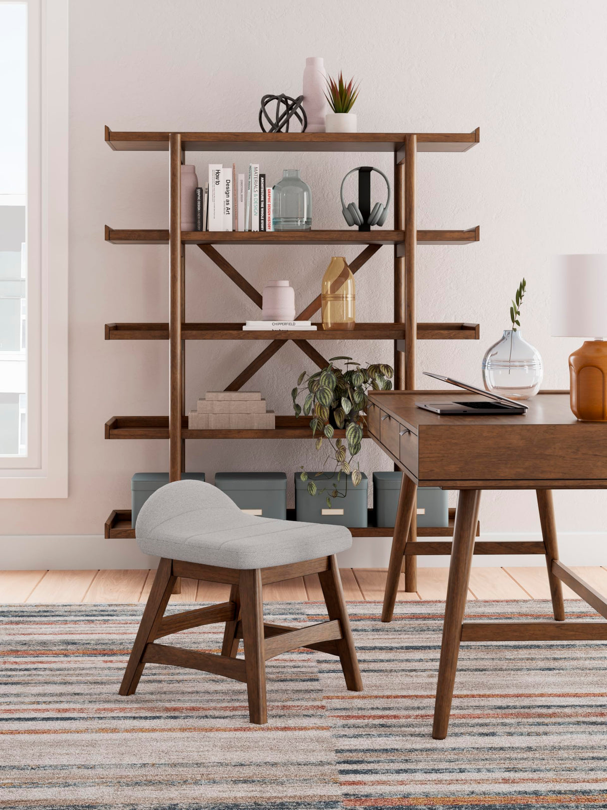 Signature Design by Ashley Lyncott Mid-Century Modern Freestanding 5-Tier 70" Etagere Bookcase, Light Brown Signature Design by Ashley