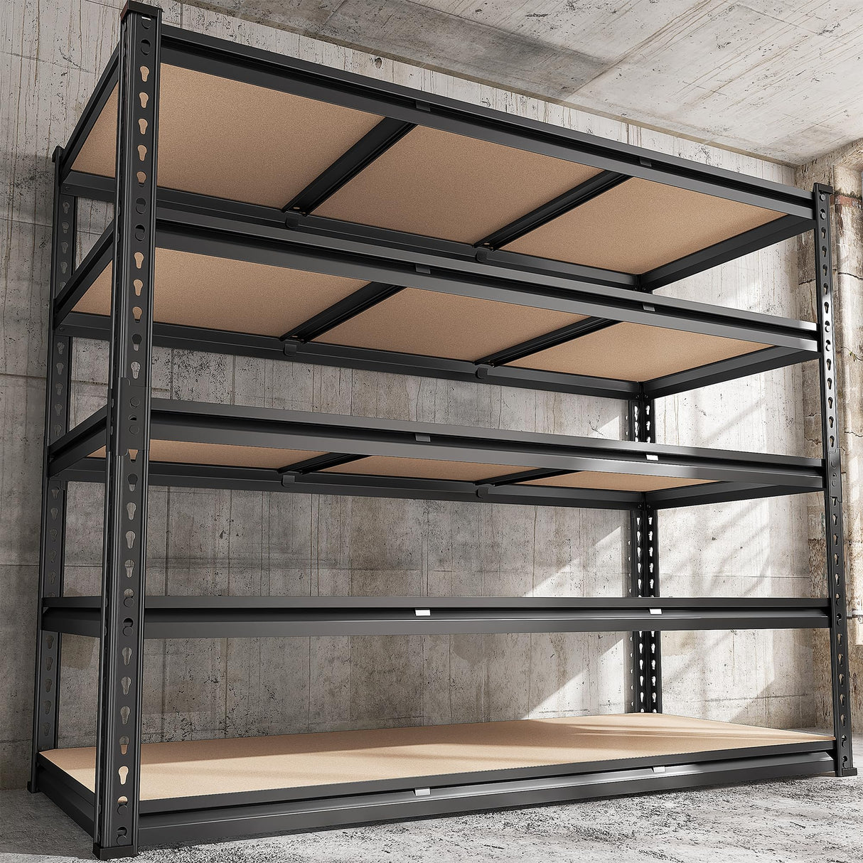 REIBII 48" W Garage Shelving 3020LBS Storage Shelves 5 Tier Heavy Duty Shelving Adjustable Garage Shelves for Basement, Warehouse, Commercial, Easy Assemble, 48" W x 72" H x 24" D REIBII