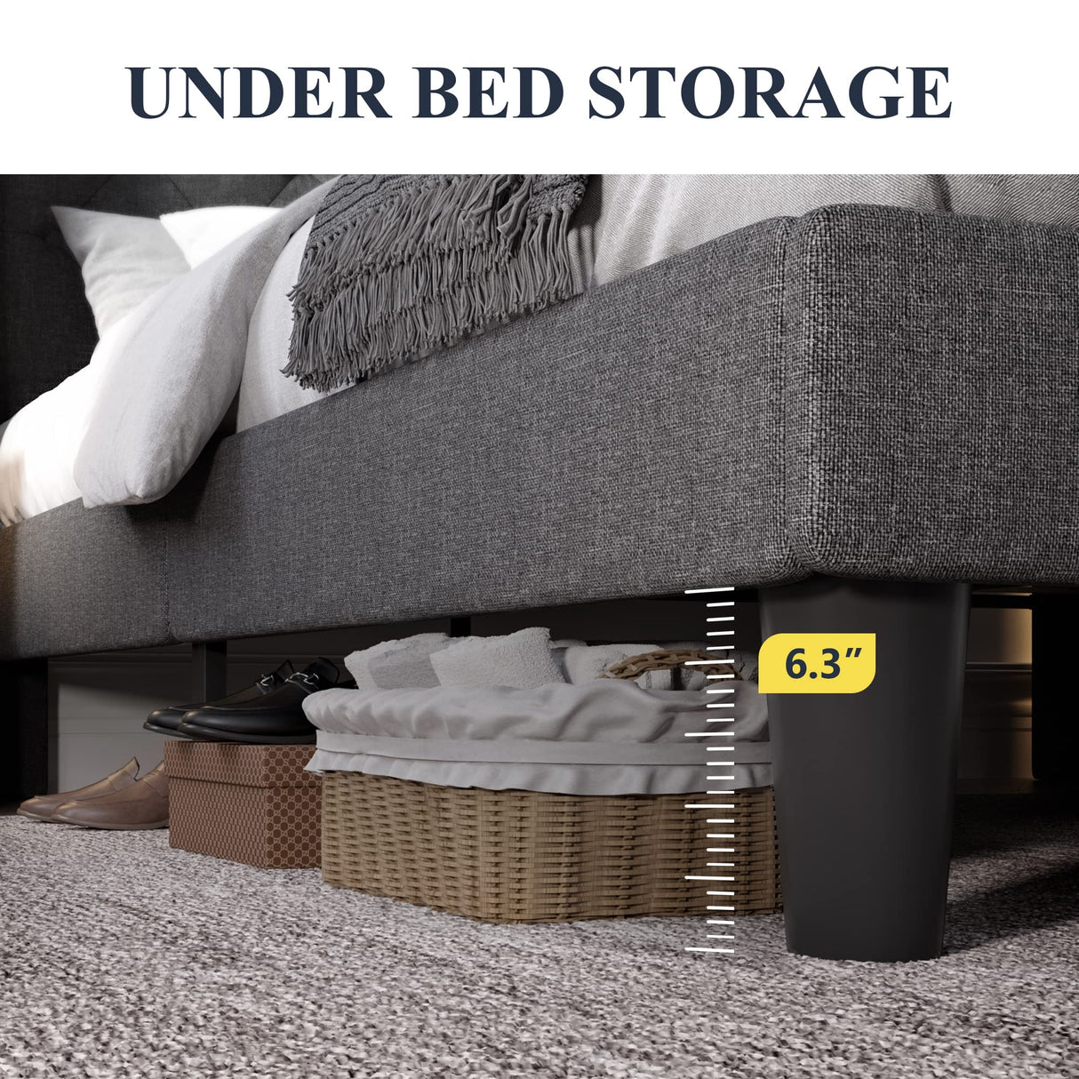 Allewie Queen Size Bed Frame with Button Tufted Wingback Headboard, Upholstered Platform Bed with Wooden Slats Support - No Box Spring Needed, Noise-Free, Easy Assembly, Dark Grey Allewie