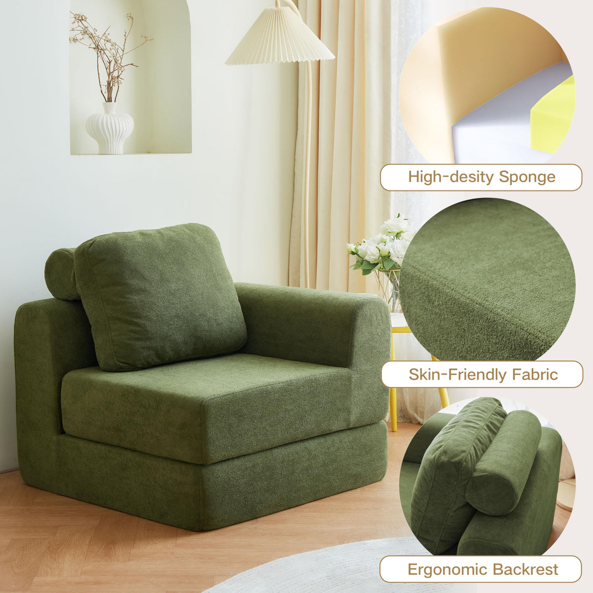 Swbvs Convertible Folding Sofa Bed, Multi-Functional Sleeper Chair with Memory Foam and Back Support – Portable Futon Couch for Living Room, Bedroom, or Small Spaces Swbvs