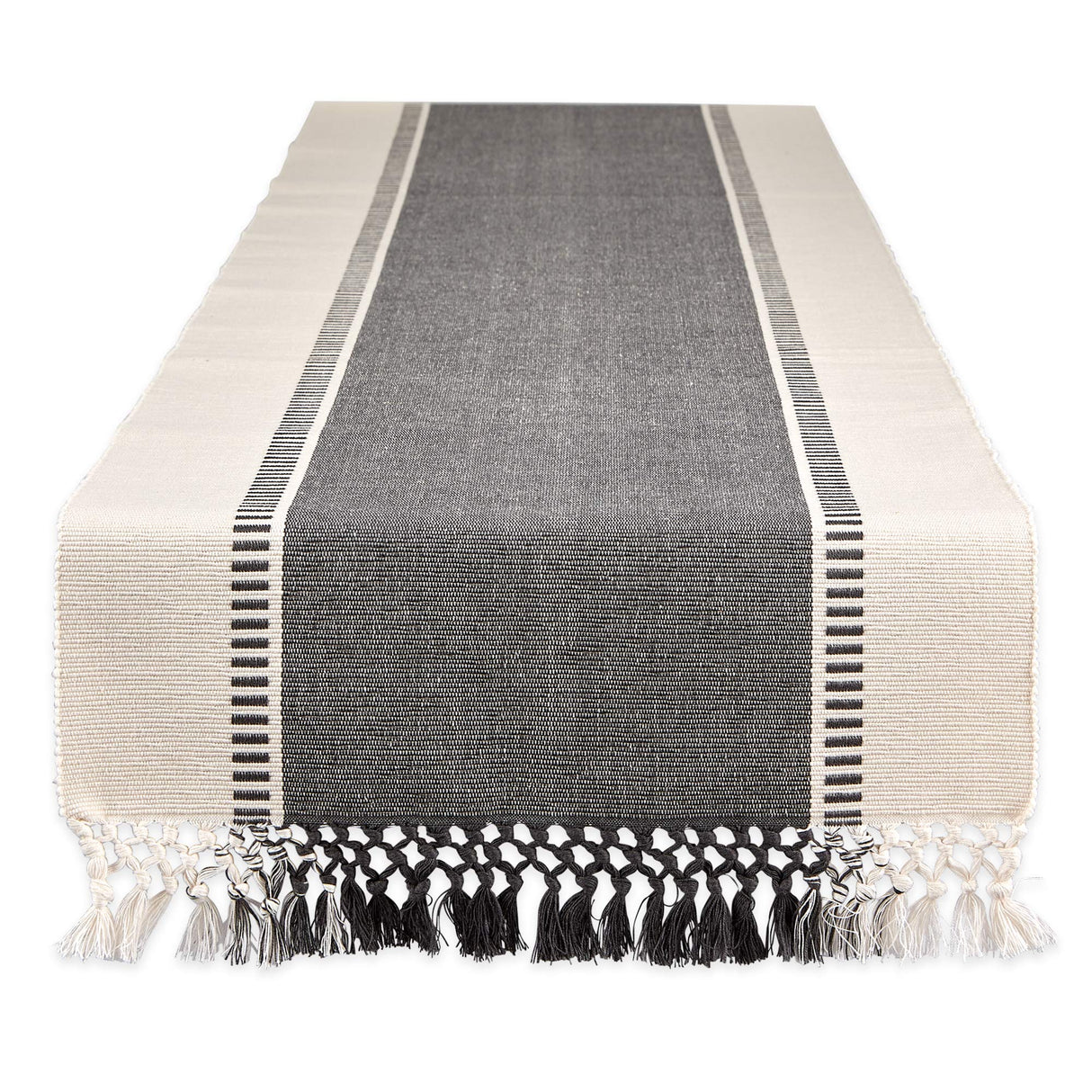 DII Dobby Stripe Woven Table Runner, 13x72 (13x77.5, Fringe Included), Mineral Gray DII
