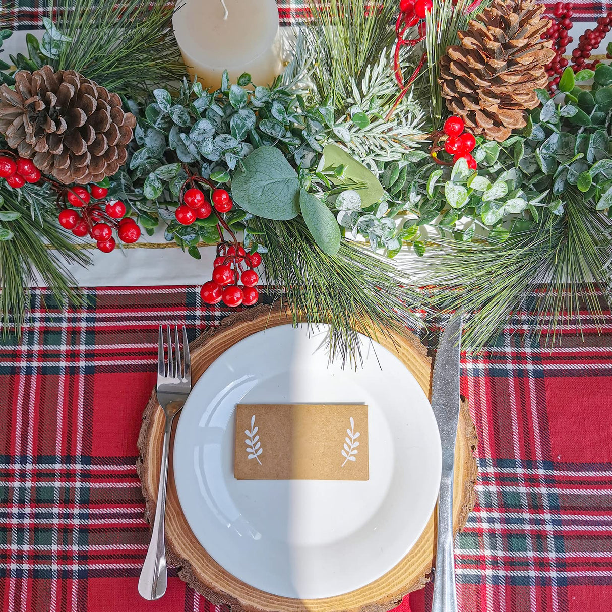 Winlyn 6' Long Artificial Eucalyptus and Pine Christmas Garland with Pine Cones Red Berries Pine Needles Winter Greenery Garland Christmas Season Holiday Wedding Table Runner Centerpiece Mantel Decor Winlyn