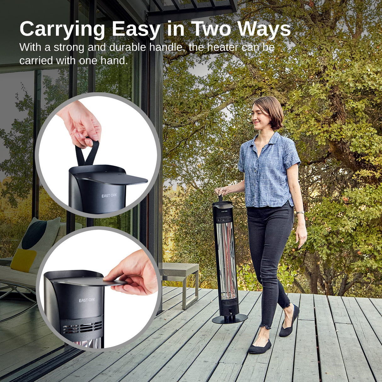 EAST OAK Outdoor Indoor Patio Heater, 1500W Electric Infrared Heater with Tip-Over & Overheat Protection, 24H Timer, Remote, IP65 Waterproof Portable Radiant Tower Heater for Garage, Decks, Backyard EAST OAK