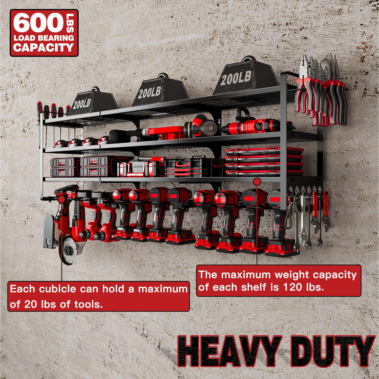 NattyDot Large Power Tools Organizer Wall Mount,12 Drill Holder for Garage, Workshop Heavy Duty Storage Rack NattyDot