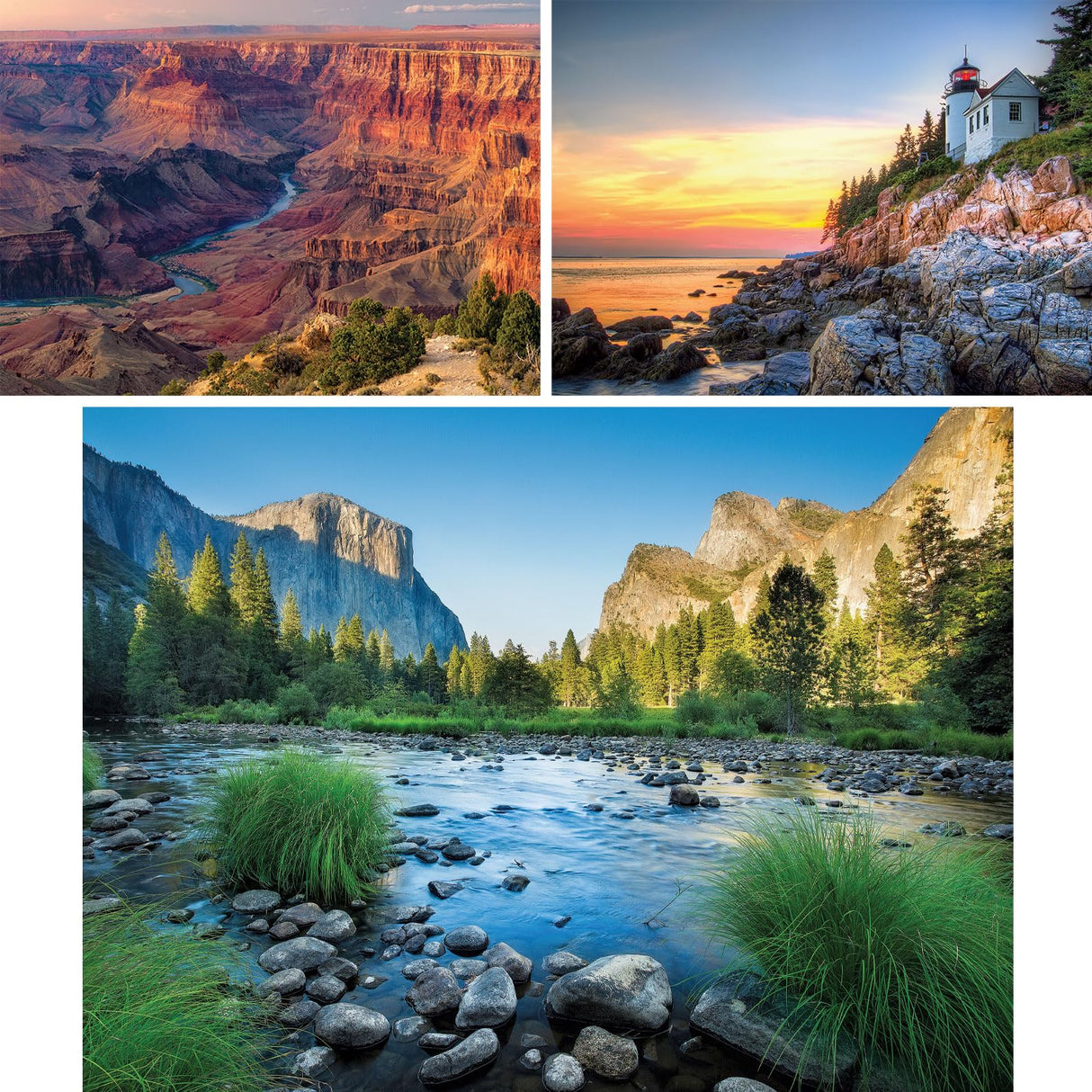 Bits and Pieces - Value Set of Three (3) 1000 Piece Jigsaw Puzzles for Adults - Each Puzzle Measures 20" x 27"- National Parks Nature Grand Canyon Acadia Yosemite Jigsaws by Various Artists Bits and Pieces