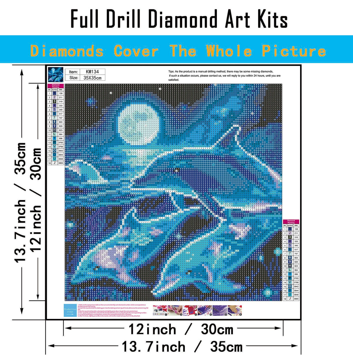 CHWGLFGG 5D Diamond Art Kits for Adults Beginners, Dolphin Diamond Painting Kits, DIY Full Round Drill Paint by Diamonds Dot Gem Art for Adults, Home Wall Decor 13.7X 13.7 Inch CHWGLFGG