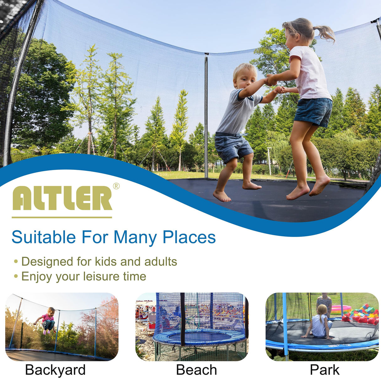 ALTLER 12FT Trampoline Enclosure Net Outdoor Jump for Kids and Adults Round ASTM Approved ALTLER