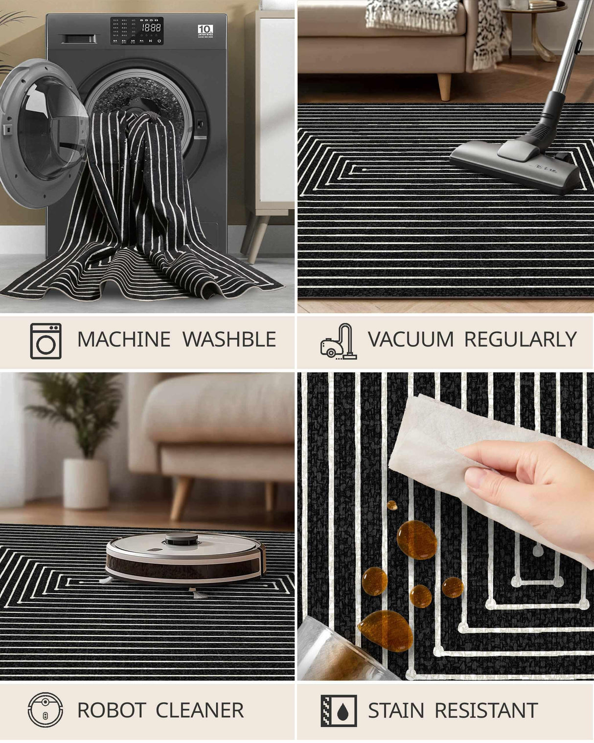 Latte&Fog 5x7 Area Rugs for Living Room Bedroom, Modern Abstract Washable Rug, Boho Non Slip Low Pile Carpet for Indoor Dining Room, Office, Dorm, Classroom, Farmhouse and Kids Room Latte&Fog