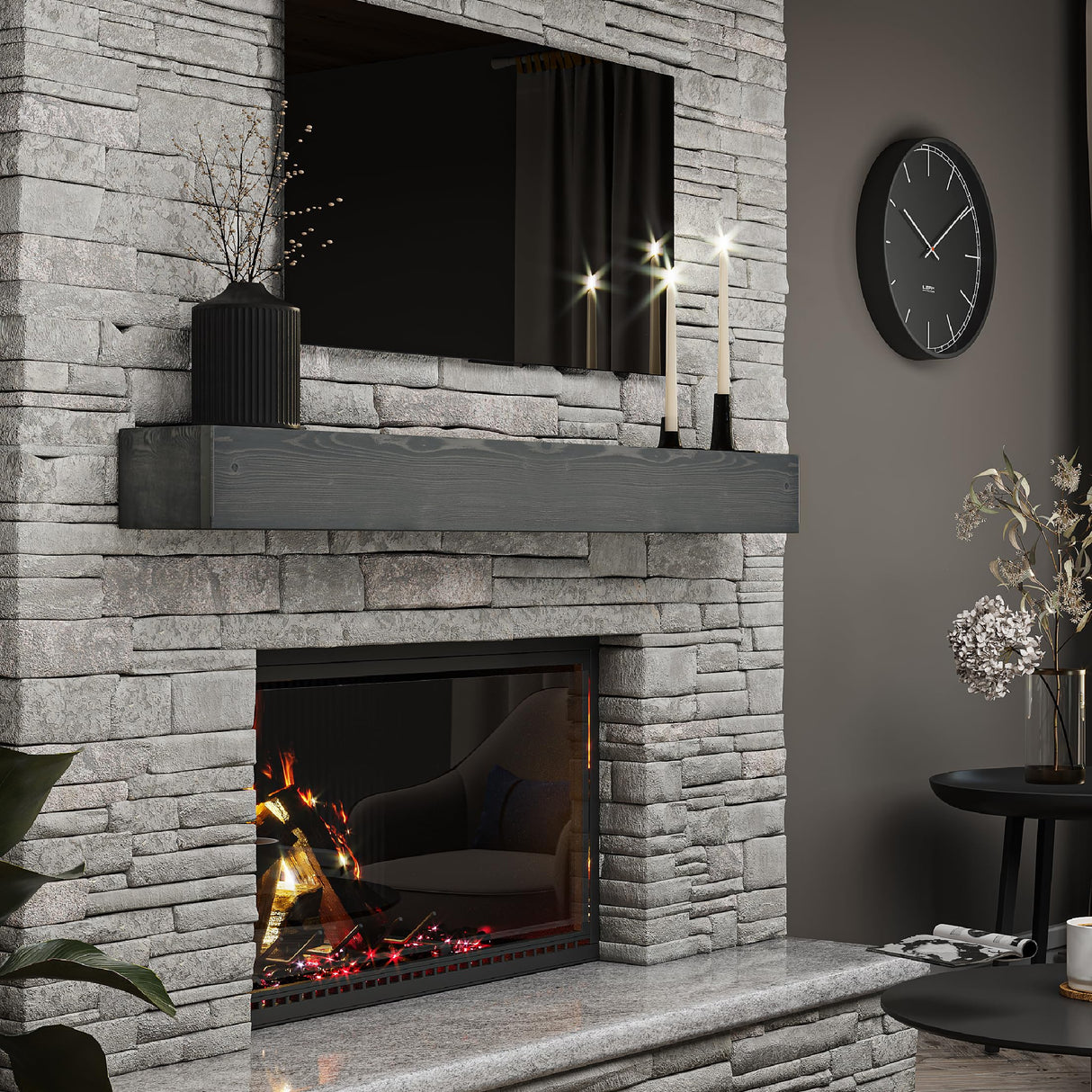 BoscoMondo Mega Distressed Fireplace Mantel, Handcrafted Rustic Wooden Construction, Wall-Mounter Floating Farmhouse Shelf - 6.7" Thickness - 72" Grey BoscoMondo