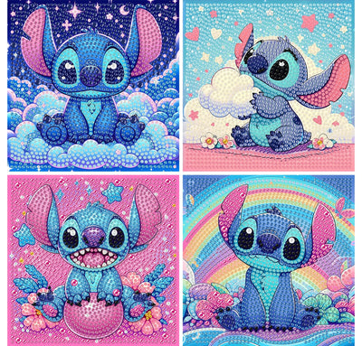 KOJEFCV 4 PCS Diamond Art Painting Kits for Kids, Cartoon Diamond Art for Kids Ages 4-8-12, Cartoon Gem Painting Kit Crafts Beginners for Gift Home Wall Decor (6x6 inch)