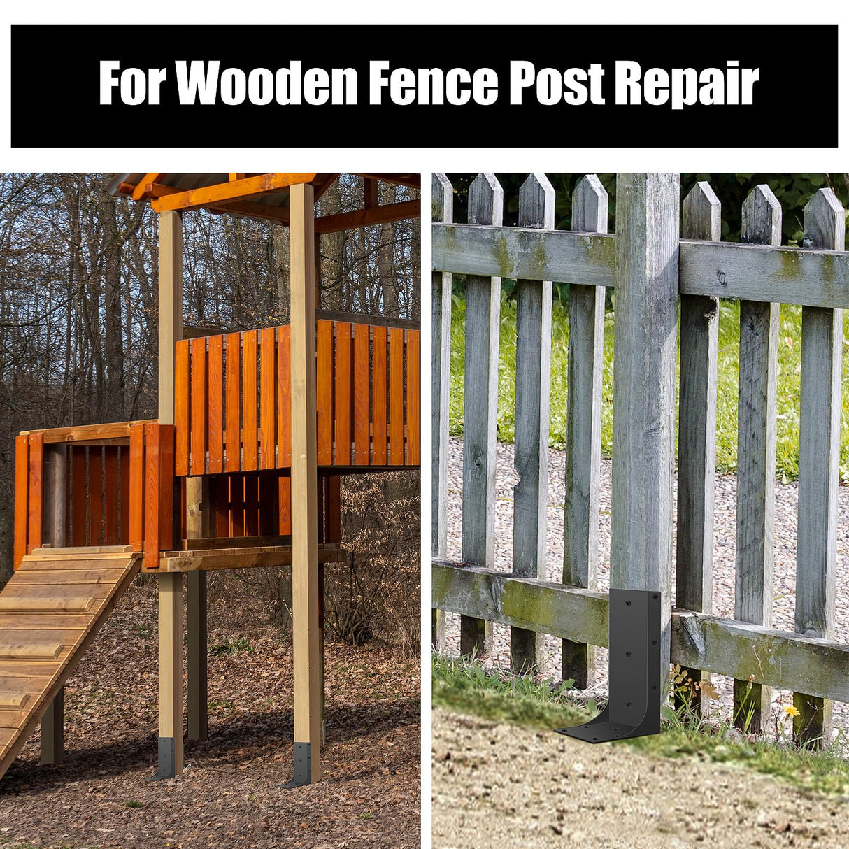 Codesteel Thickened Fence Post Repair Kit, 3.6"x3.6" Ground Spike Anchor, 2 Pack Heavy Duty Steel Repair Stakes for Wooden Posts Codesteel