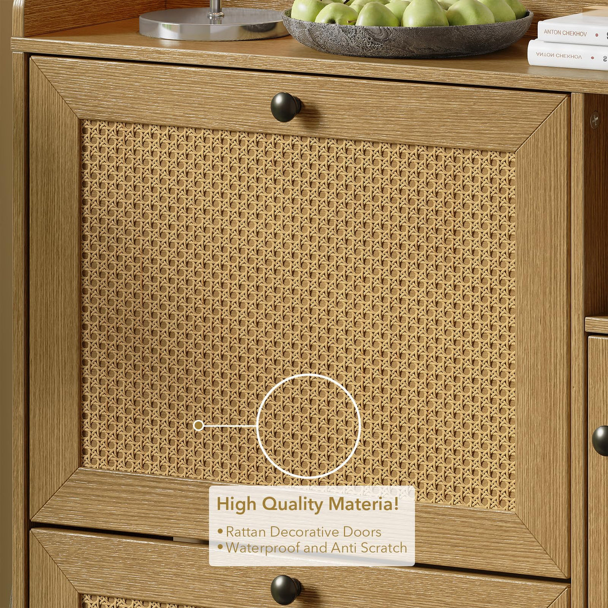 IDEALHOUSE Rattan Shoe Cabinet, Shoe Cabinets with 3 Flip Drawers, Free Standing Narrow Shoe Storage Organizer with Adjustable Shelves, Shoe Rack Cabinet for Entryway, Fence On Top, Natural IDEALHOUSE