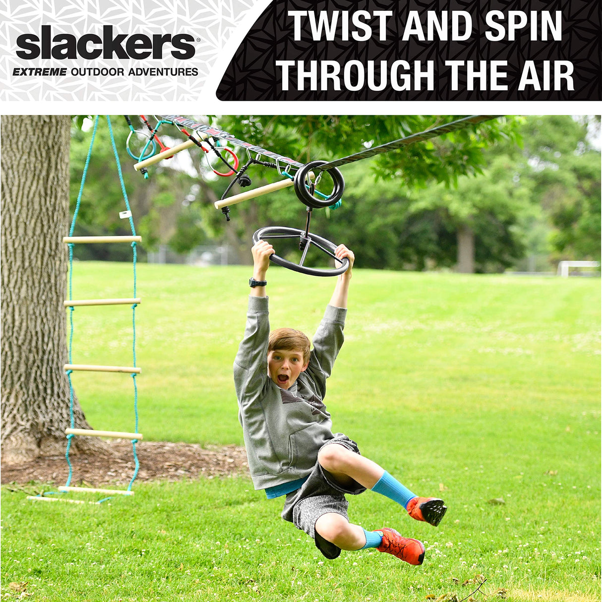Slackers Ninja-Spinner Wheel - Outdoor Ninja Warrior Training Equipment for Kids - Easily Attaches to Your Ninjaline Obstacle Course - The Prefect Addition to Your Outdoor Play Equipment! Slackers