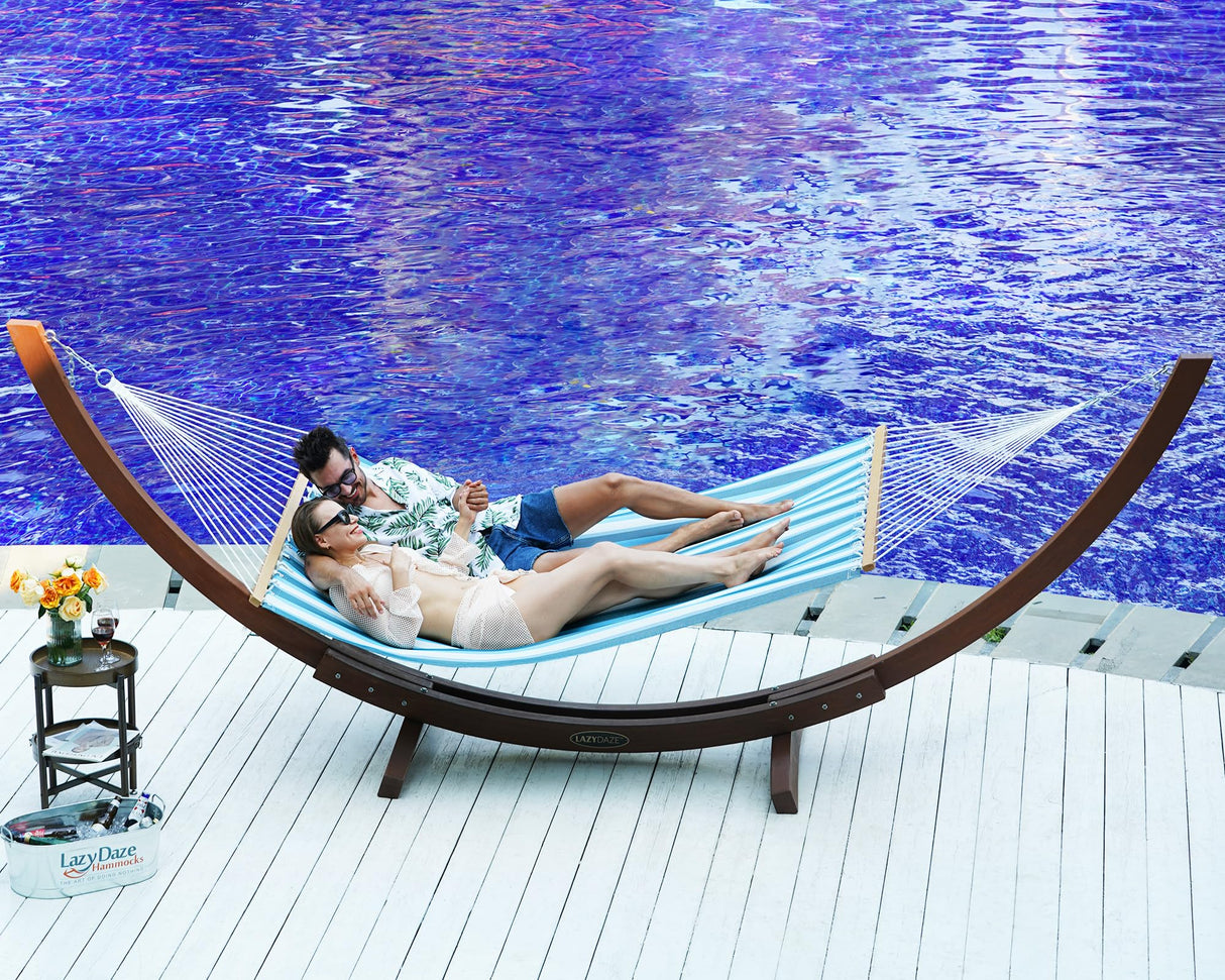 Lazy Daze Hammocks Quick Dry Hammock with Spreader Bar Textliene Fabric Double Outside Hammock with Chains Outdoor Patio Poolside Backyard Beach 450 lbs Capacity, Blue White Stripes Lazy Daze Hammocks