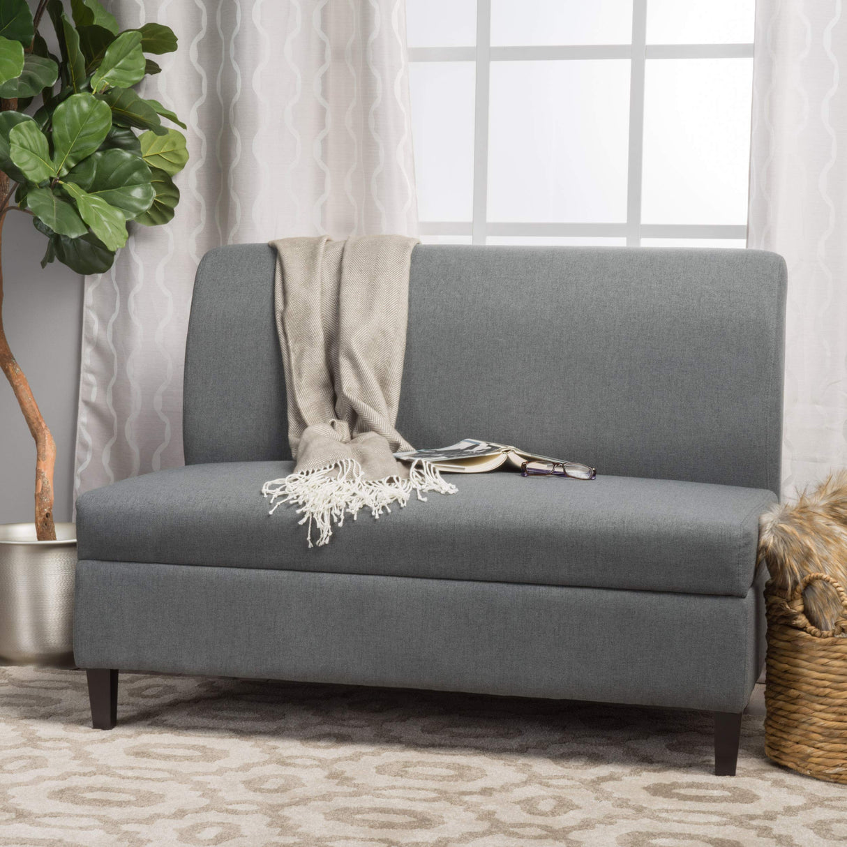 GDFStudio Christopher Knight Home Tovah Fabric Storage Loveseat, Charcoal GDFStudio