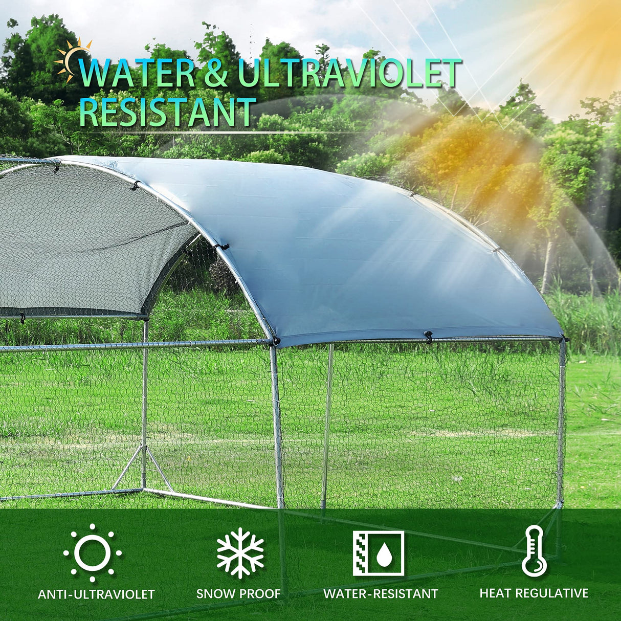 Large Metal Chicken Coop Upgrade Tri-Supporting Wire Mesh Chicken Run,Chicken Pen with Water-Resident and Anti-UV Cover,Duck Rabbit House Outdoor(9'W x 25'L x 6.5'H) Betterhood