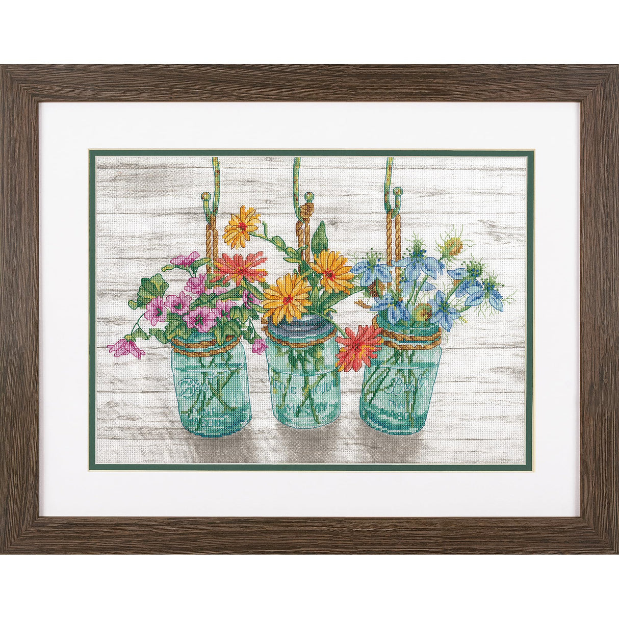 Dimensions 70-35378 Mason Jar Flowers Counted Cross Stitch Kit, 14 Cnt. White Aida Cloth, 14 x 10 Dimensions