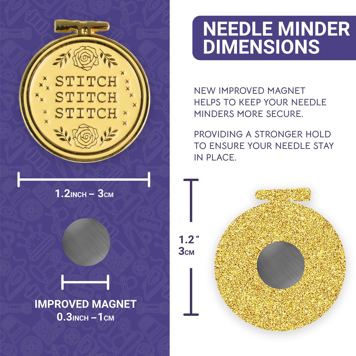 The Quilted Bear Needle Minders - Magnetic Enamel Needle Keeper for Sewing Pins, Sewing Needles, Embroidery Needles, Cross Stitch Needles - Cross Stitch The Quilted Bear