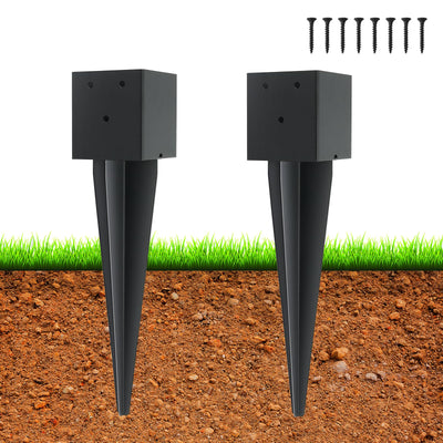 2 Pcs 4"x4" Fence Post Anchor Ground Spike,(Internal 3.6"x3.6"),Metal Post Stake Ground 16" with Black Powder-Coated,Fence Stakes Post Base for Deck,Fence,Porch,Railing,Mailbox