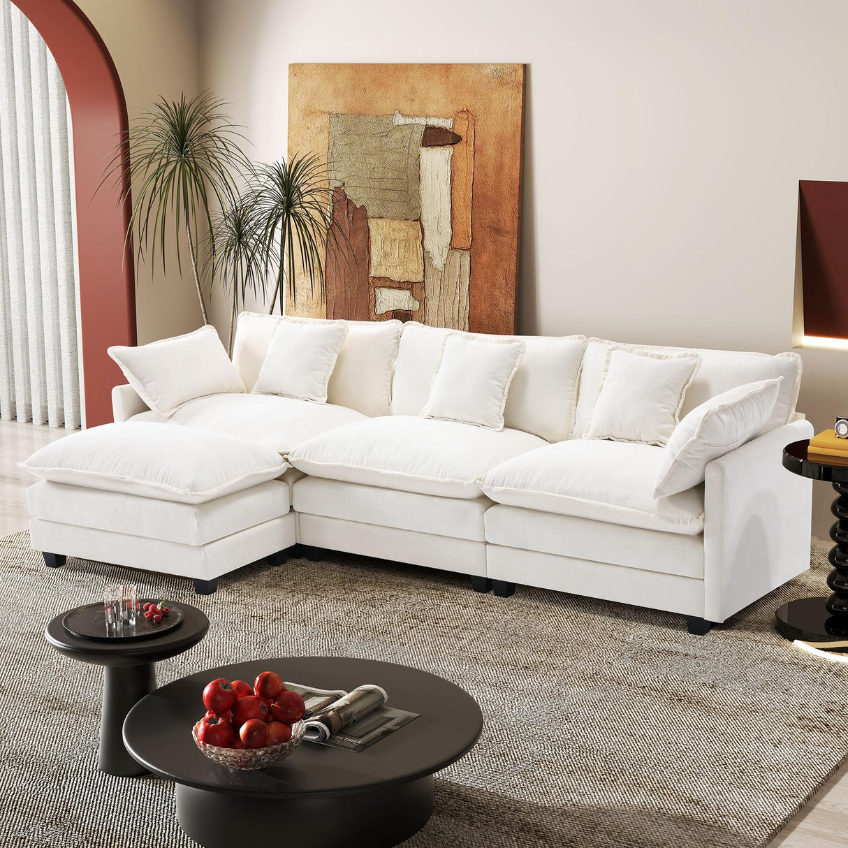 113.4" Modular Sectional Sofa,L Shaped Couch for Living Room,Modern Deep Seat Sofa 3 Seater Chenille Fabric Comfy Cloud Couches with Throw Pillows & Movable Ottoman Hanherry