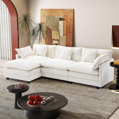 113.4" Modular Sectional Sofa,L Shaped Couch for Living Room,Modern Deep Seat Sofa 3 Seater Chenille Fabric Comfy Cloud Couches with Throw Pillows & Movable Ottoman