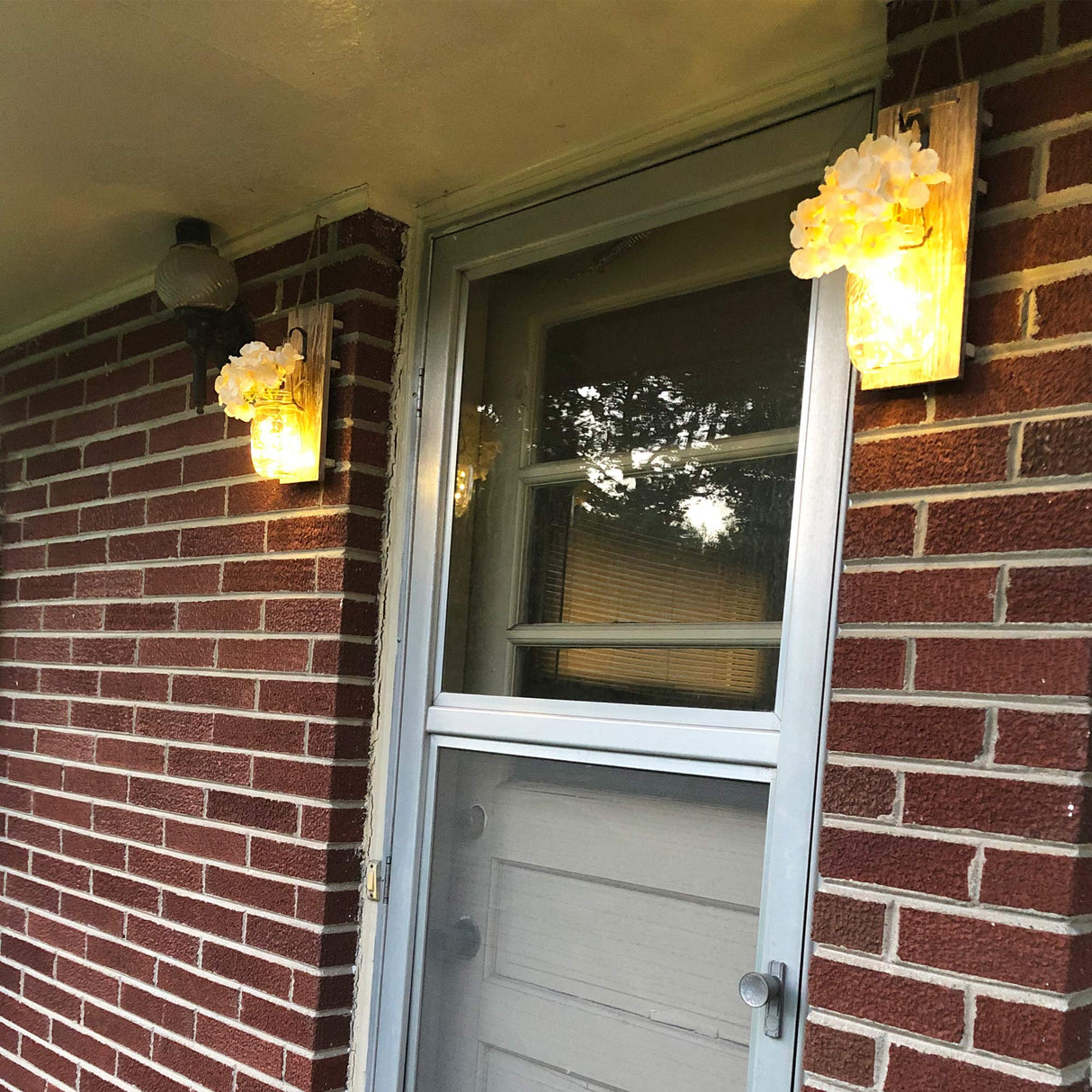 Besuerte Mason Jar Wall Sconces Set of Two, Wall Deco Cute Wall Decor with LED Fairy Lights, Art for Living Room Modern Decorations, House Decor, Rustic Brown Besuerte