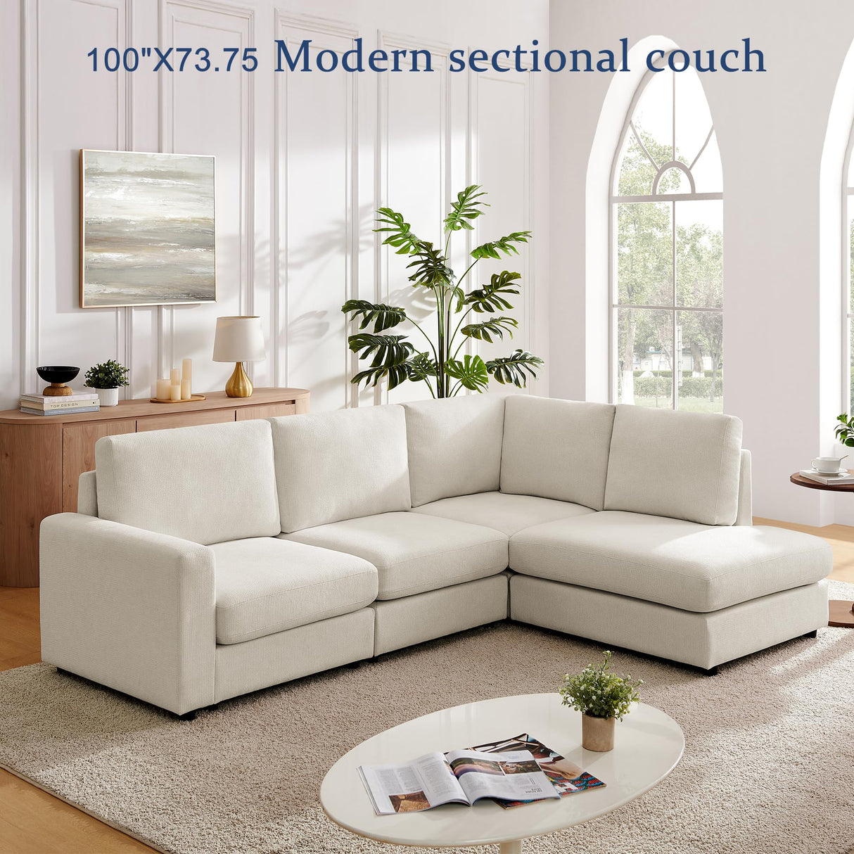 Mofolit 100“ L Shaped Couch with Reversible Chaise Sectional Sofa Corner Couches for Living Room,Apartment and Compact Spaces(Cream) Mofolit