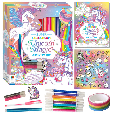 Hinkler Super Kaleidoscope - Unicorn Magic Activity Kit - Fantasy Themed Coloring Book with Glitter Stationery and Stickers - Unicorn Keyring - Arts and Craft Kits for Kids Aged 6 to 8