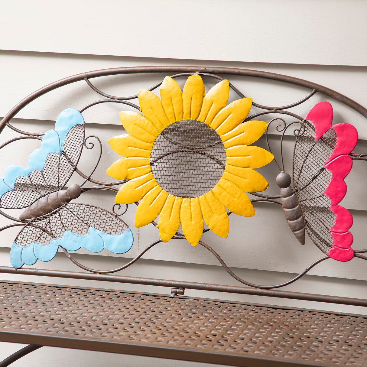 Evergreen Garden Sunflower Garden Bench Outdoors & Indoors | Cast Iron Metal Patio Bench | Outdoor Seating Furniture | Seats for Park, Porch, Deck, Yard Evergreen Garden