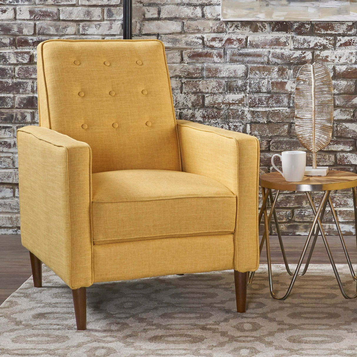 CHRISTOPHER KNIGHT HOME Mason Mid-Century Modern Tuft Back Recliner (Qty of 1, Fabric/Muted Yellow). GDFStudio Christopher Knight Home