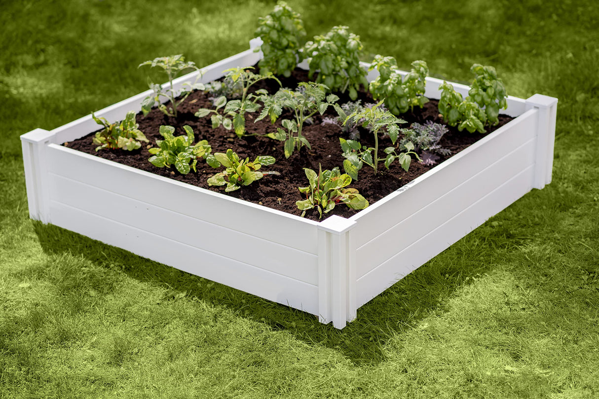 Vita Classic 4'X4'x11 Vinyl Raised, White VT17108 x 4ft Modular Garden Bed, 11" H Vita