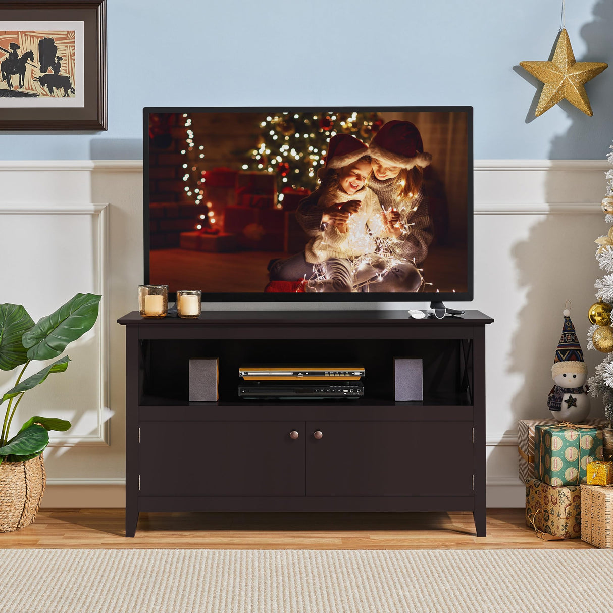 Yaheetech Wooden TV Stand for TVs Up to 50 inch, Media Entertainment Center Table, TV Cabinet Table with Storage Open Shelf & 2 Doors for Living Room, Espresso Yaheetech