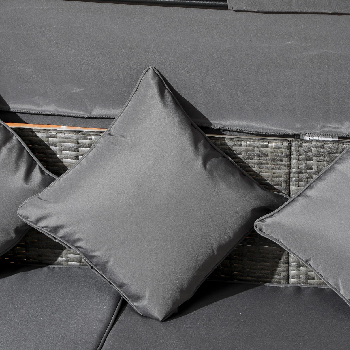 Outsunny 4 Piece Patio Furniture Set with Cushions, PE Rattan Daybed with Retractable Canopy, Outdoor Sectional Sofa Set with Adjustable Backrest, Height Adjustable Coffee Table, Light Gray Outsunny