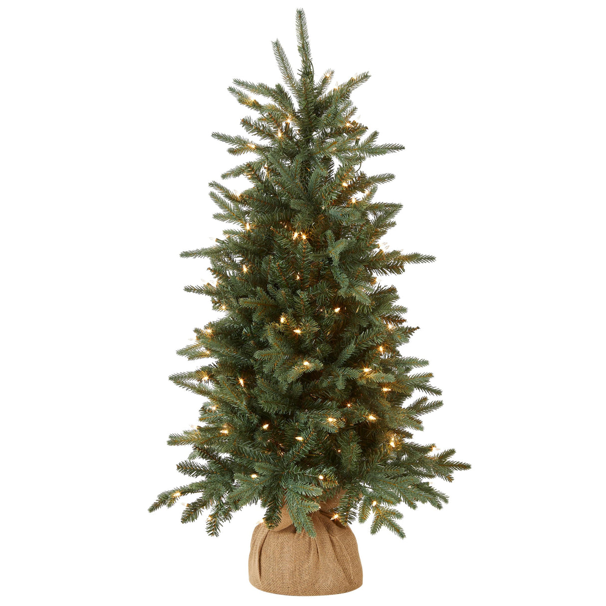 National Tree Company Pre-lit Artificial Mini Christmas Tree | Includes Small Lights and Cloth Bag Base | for Tabletop or Desk | Burlap-4 ft, 4', Green National Tree Company