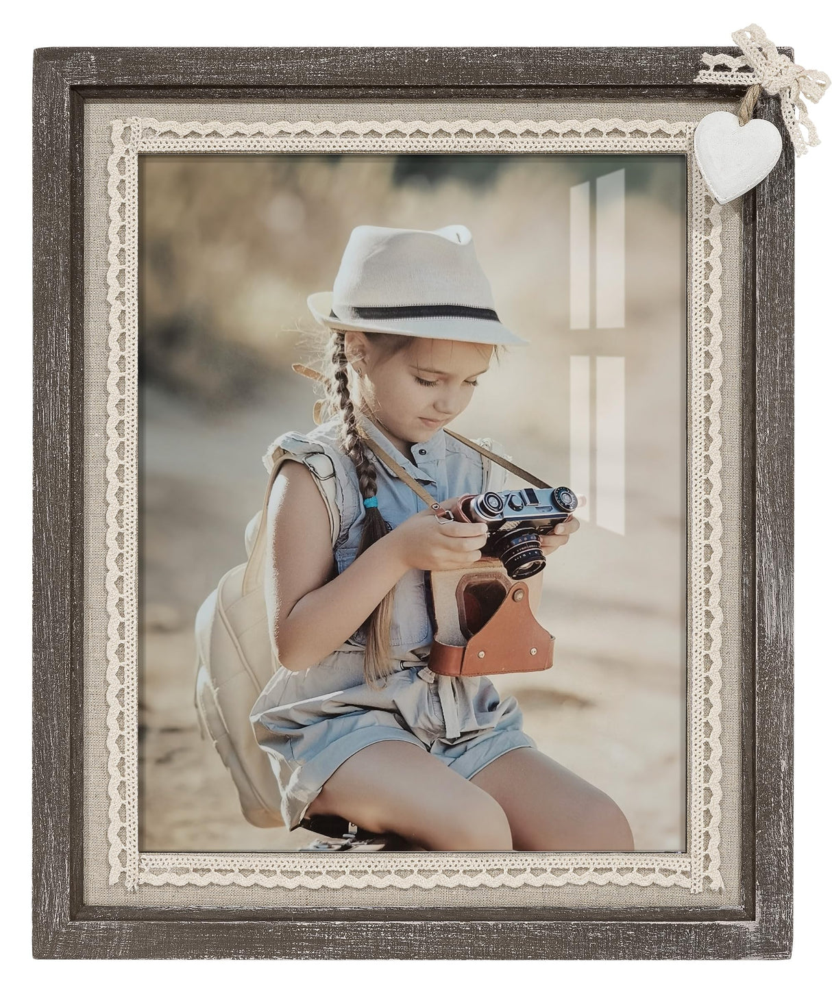 Sapowerntus 8x10 Picture Frames Rustic Wood Farmhouse Cute Heart Love Solid Wooden Family Photo Frame Lace Bow Glass Boho Wall Decor Hanging Tabletop Kids Mom Mother Wedding Gift Sapowerntus