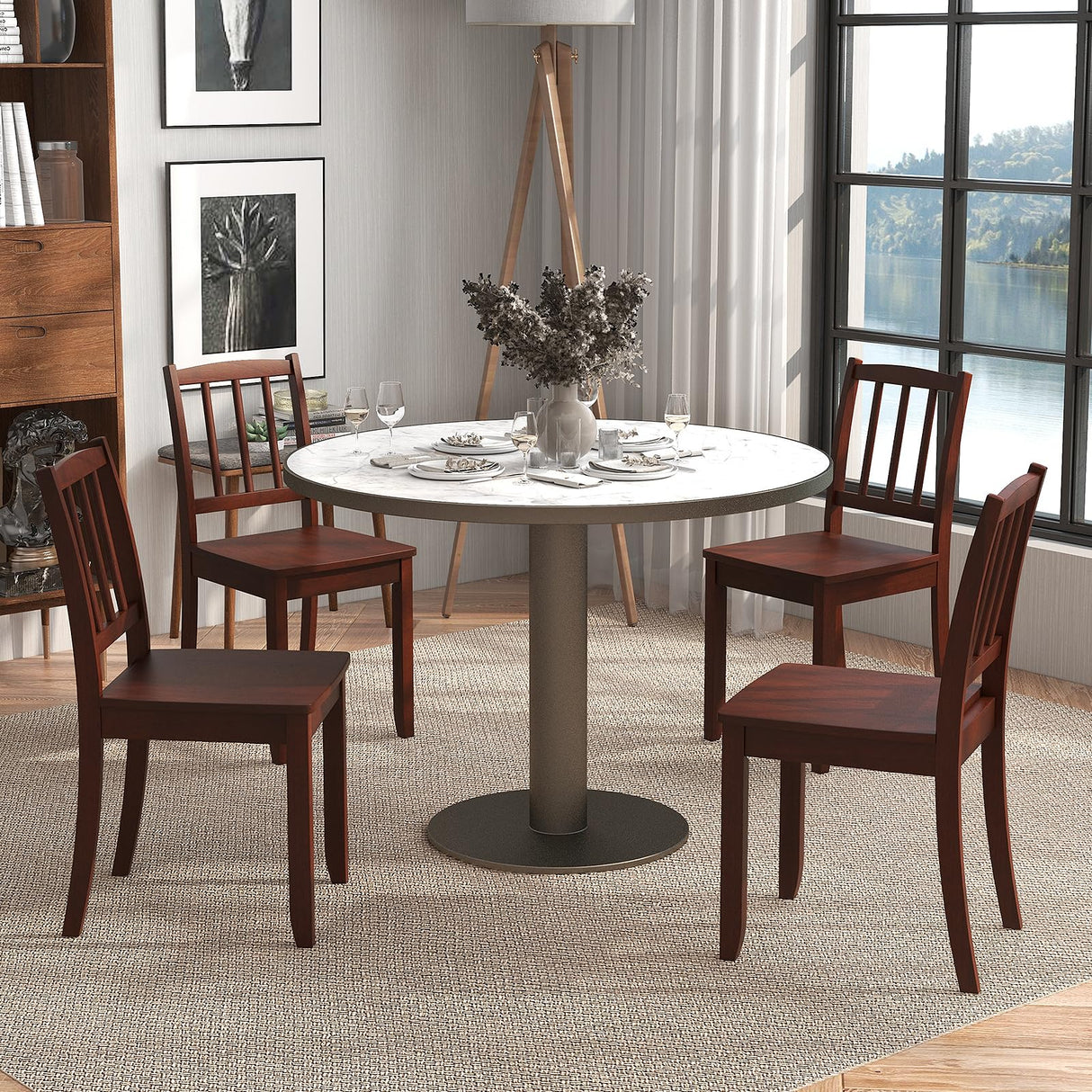 Giantex Farmhouse Dining Chairs Set of 2, Modern Kitchen Chairs w/Rubber Wood Legs & Curved Backrest, Ladder Back Diner Chairs, Wooden Side Chairs for Study, Dining Room, Load 400 LBS, Brown Giantex