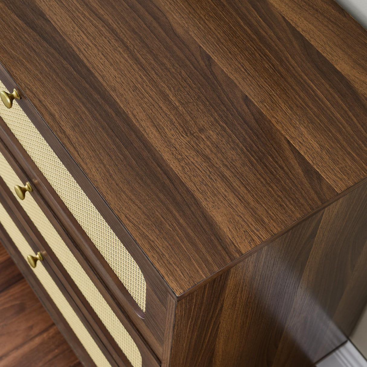 NicBex Rattan Dresser for Bedroom with 6 Drawers,Modern Cannage Rattan Wood Closet Chest of Drawers,Rattan Storage Dresser for Closet, Bedroom,Living Room,Hallway,Natural Walnut NicBex