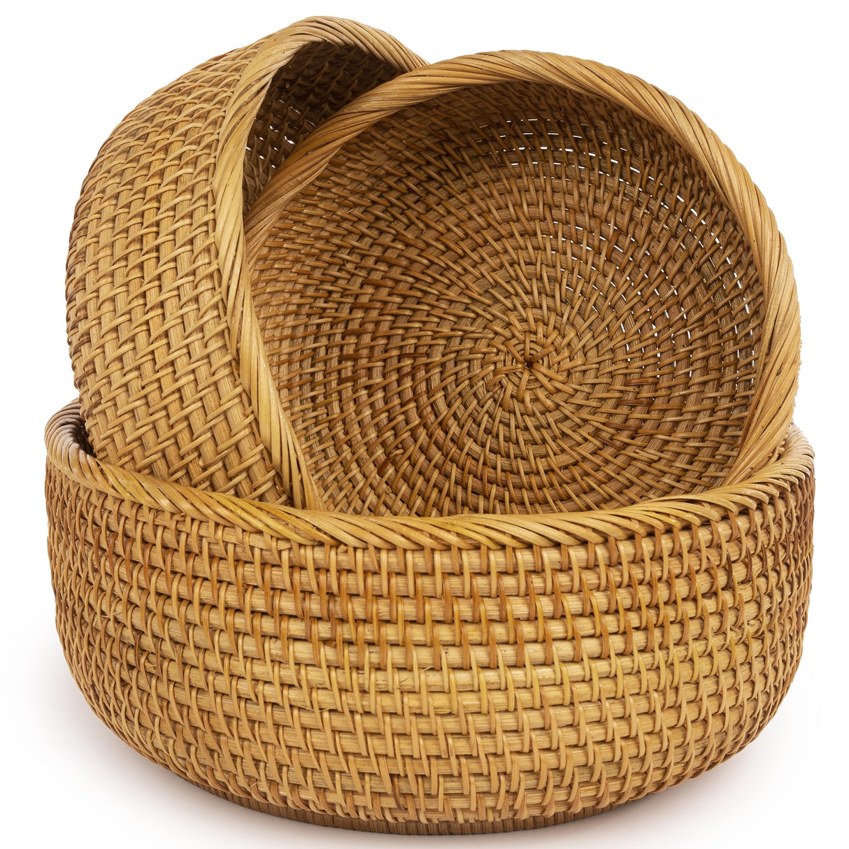 CLAYNIX Woven Fruit Basket For Holder Bowl Decorative Bread Vegetable, Serving Bowl Set of 3 For Organizing Kitchen Natural Rattan Picnic Basket Round Stackable (Natural) CLAYNIX