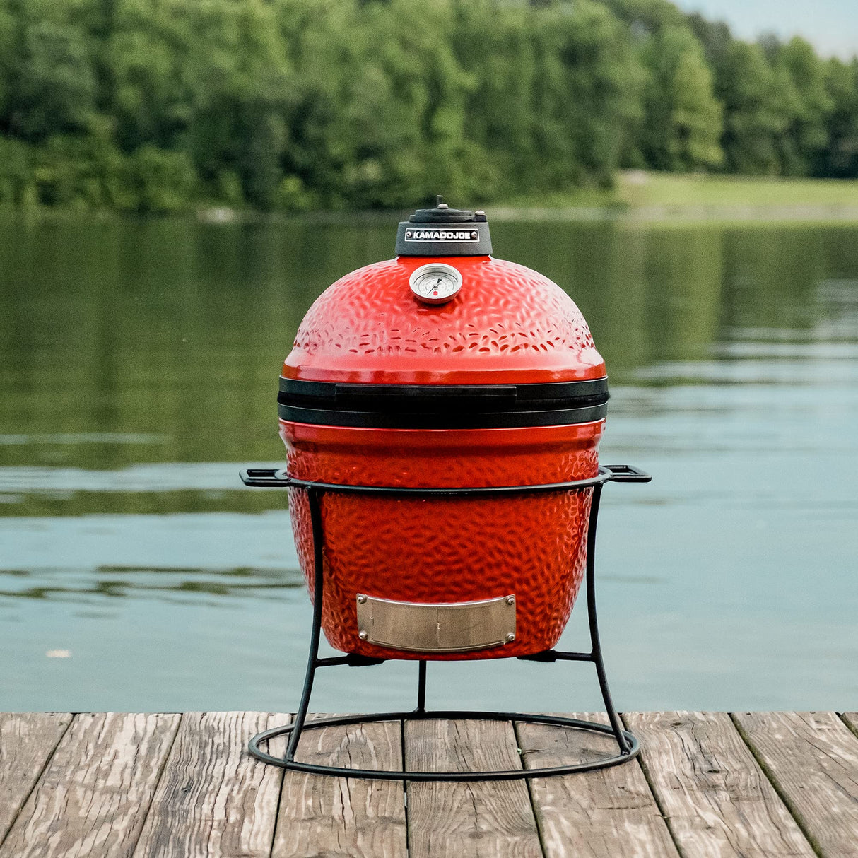 Kamado Joe Joe Jr 13.5-inch Portable Ceramic Charcoal Grill with Grill Stand, Stainless Steel Cooking Grate, Heat Deflectors and Ash Tool in Red, Model KJ13RH Kamado Joe