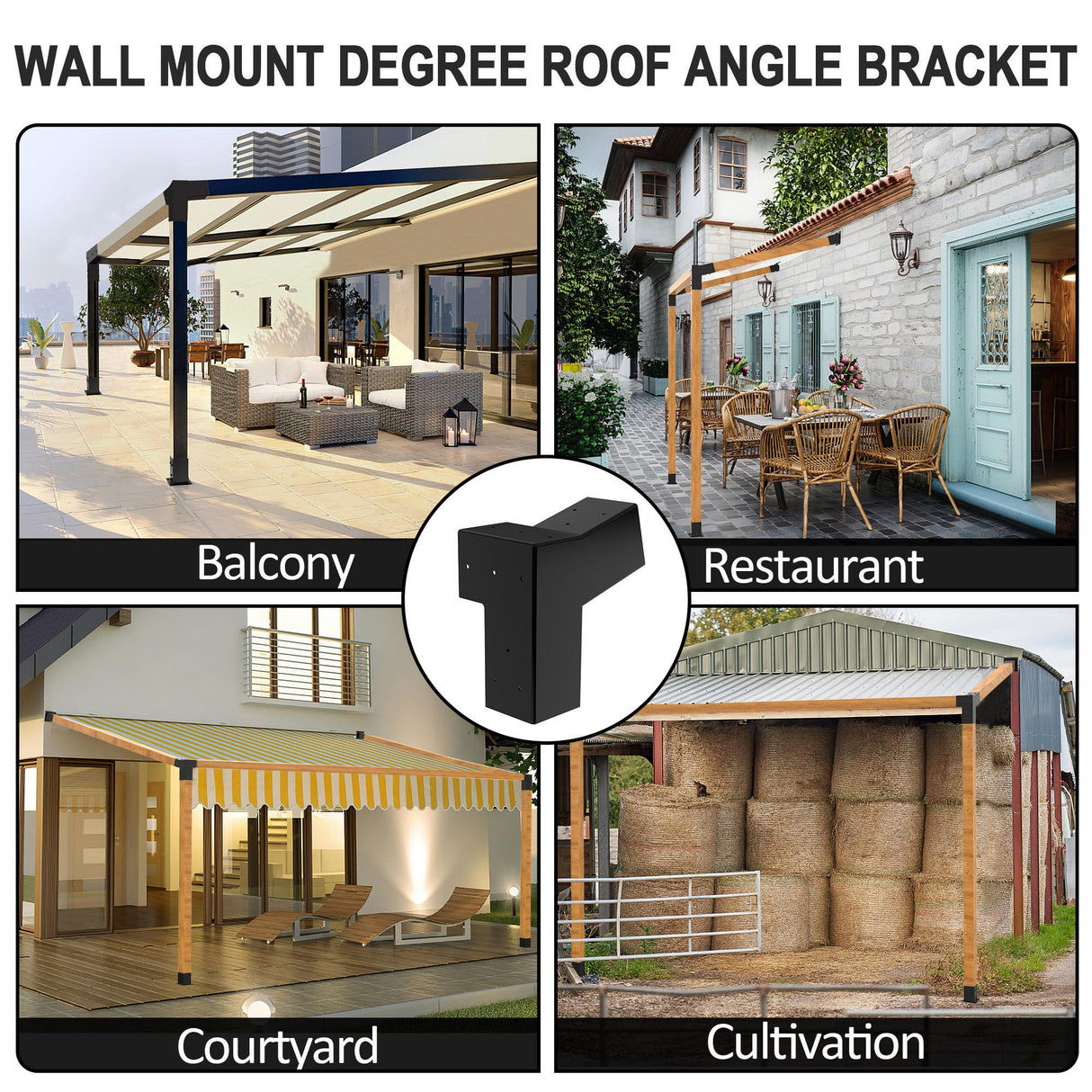Heavy Alloy Steel Pergola Slanted Roof Bracket Kit with 3-Way Brackets for 4"x 4" (Actual 3.6" X 3.6") Lumber, Roof Wall Mount Pergola Bracket Suitable for Pergolas,Porch- includes Screws JEXALINE