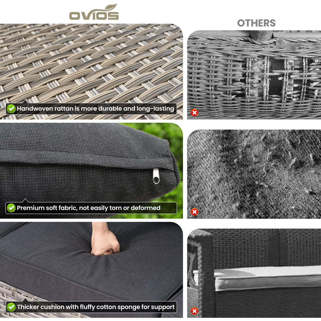 ovios 9 Pieces Patio Furniture Set Outdoor Sectional Sofa Couch with Fire Pit Table Rocking Swivel Chairs Deep Seat Chaise, Modern Modular Wicker Rattan Conversation Set, Black ovios