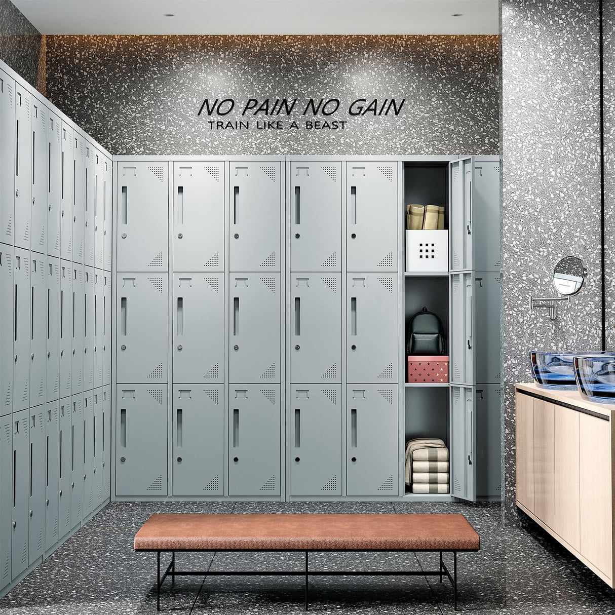 ZAOUS Metal Locker for Employees, 71'' Tall Lockable Storage Locker Cabinet for Home, Office, Gym, Shool, 9 Doors-Grey ZAOUS