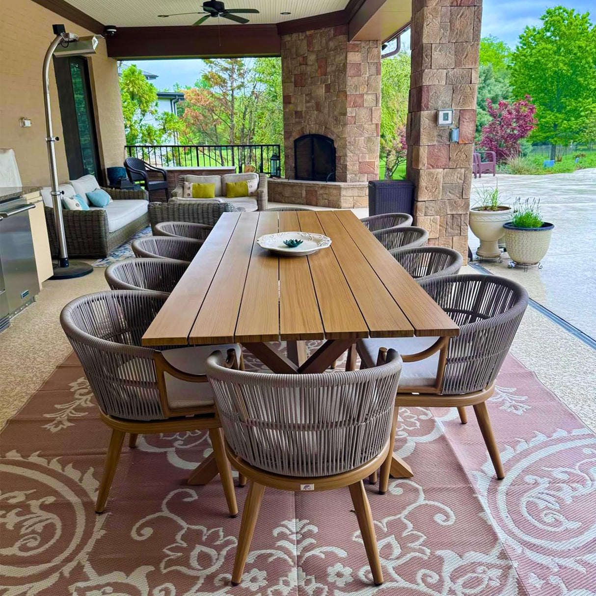 PURPLE LEAF 11 Pieces Outdoor Dining Set All Weather Wicker Patio Dining Set with Rectangular Aluminum Table and Modern Armrest Dining Chairs for Garden Deck Backyard Kitchen, Teak PURPLE LEAF