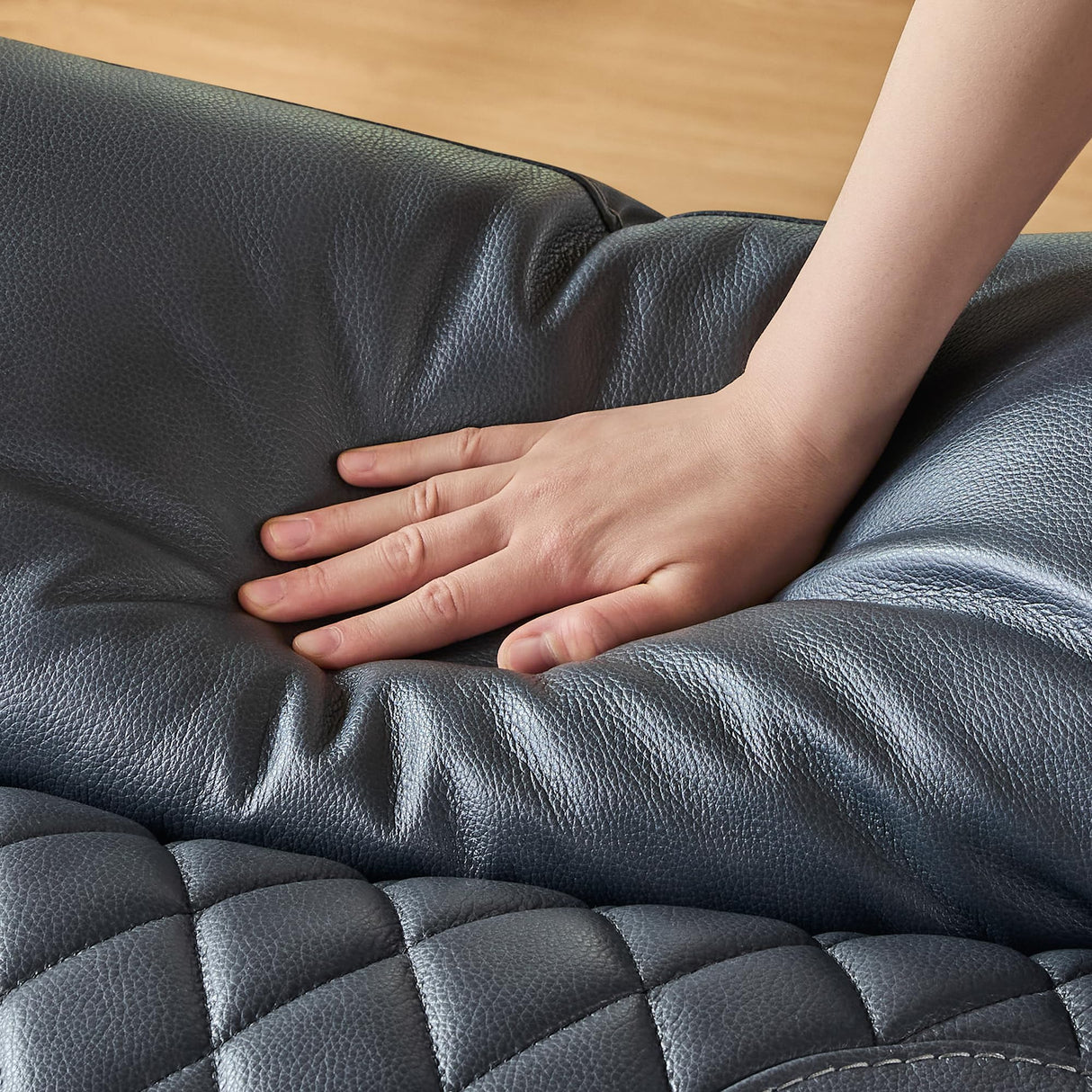 CHITA Genuine Leather Recliner Chair for Adults with Adjustable Power Headrest, Lay Flat Power Recliner with Slide-Out Cupholders & USB/Type-C Ports, Living Room Chair, Navy Blue CHITA