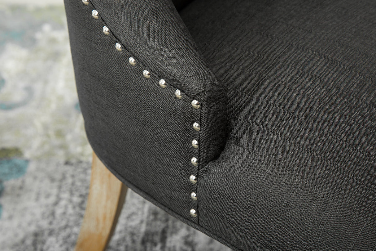 Roundhill Furniture C169CC Button Tufted Solid Wood Wingback Hostess Chairs with Nail Heads, Set of 2, Charcoal Roundhill Furniture