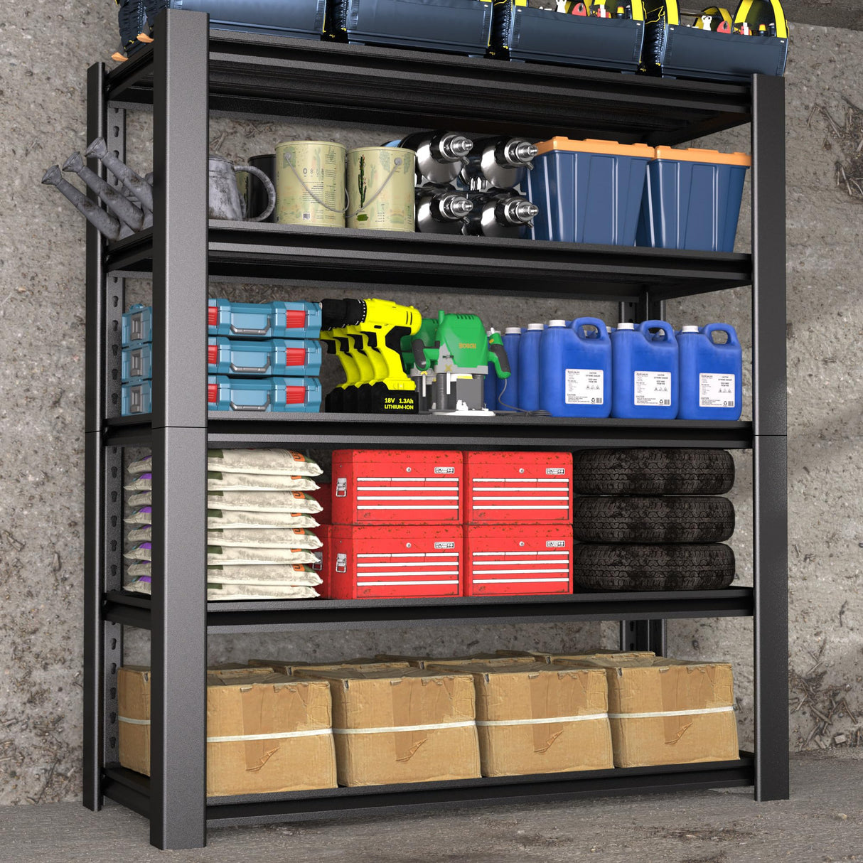 Nexvrtau 76" H x 60" W x 24" D 5-Tier Heavy Duty Garage Shelving Unit, 3000 LBS Capacity Metal Storage Rack,Adjustable Steel Shelves for Garage, Warehouse, Basement, Pantry, Workshop.1 Pack Nexvrtau