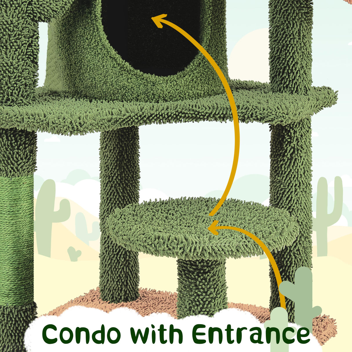 Yaheetech Cactus Cat Tree, 53.5in Cat Tower for Indoor Cats with Sisal Covered Scratching Post, Condo, Plush Perches and Fluffy Balls, Multi-Level Cat Climbing Tree Play House Activity Center, Green Yaheetech